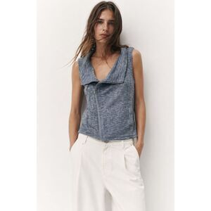 For Cynthia Blue Zip Up Collared Sleeveless Knit Vest Casual Layer Cozy Top S